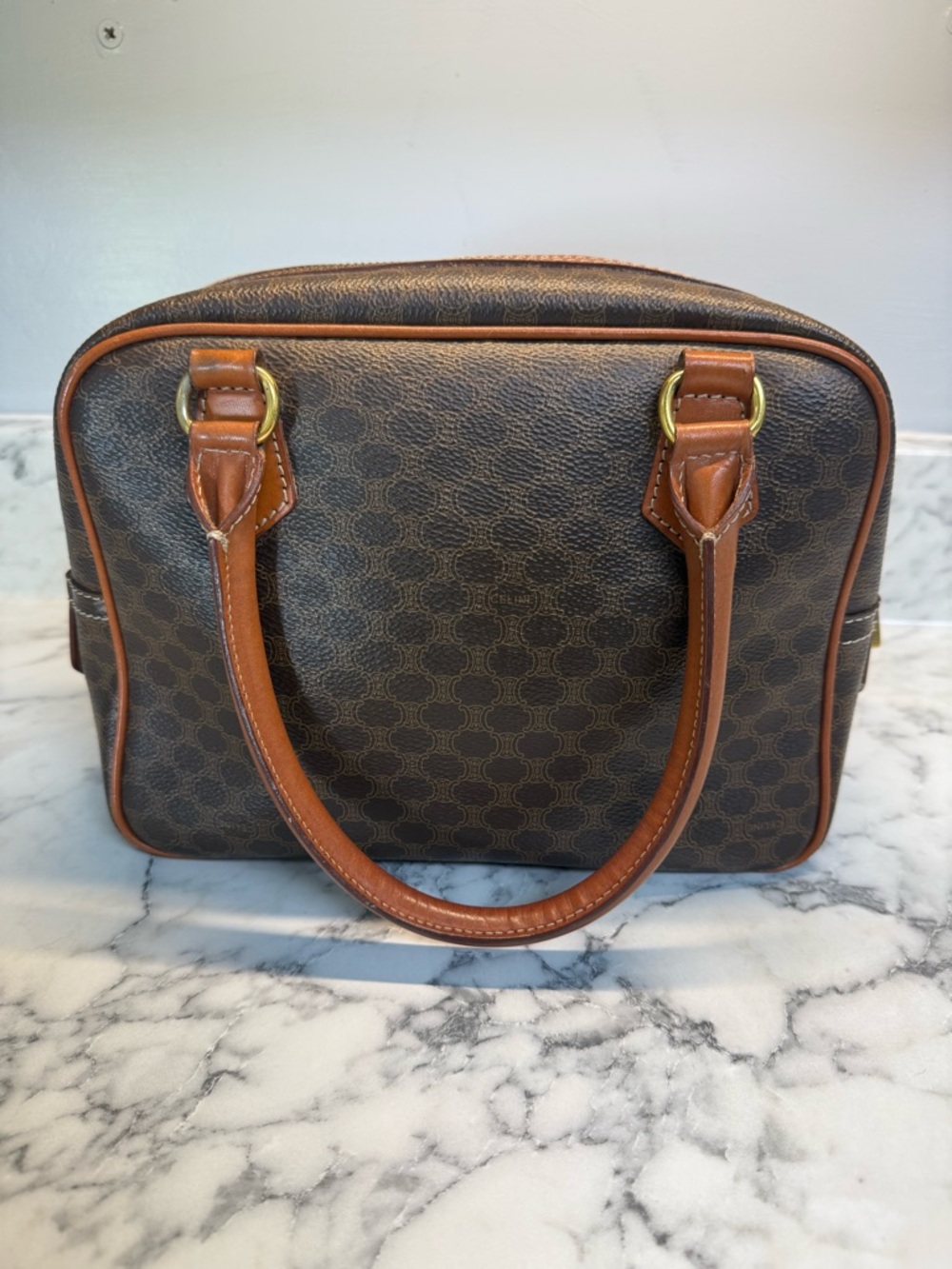Vintage CELINE Macadam Canvas Boston Bag Brown - Picture 2 of 11